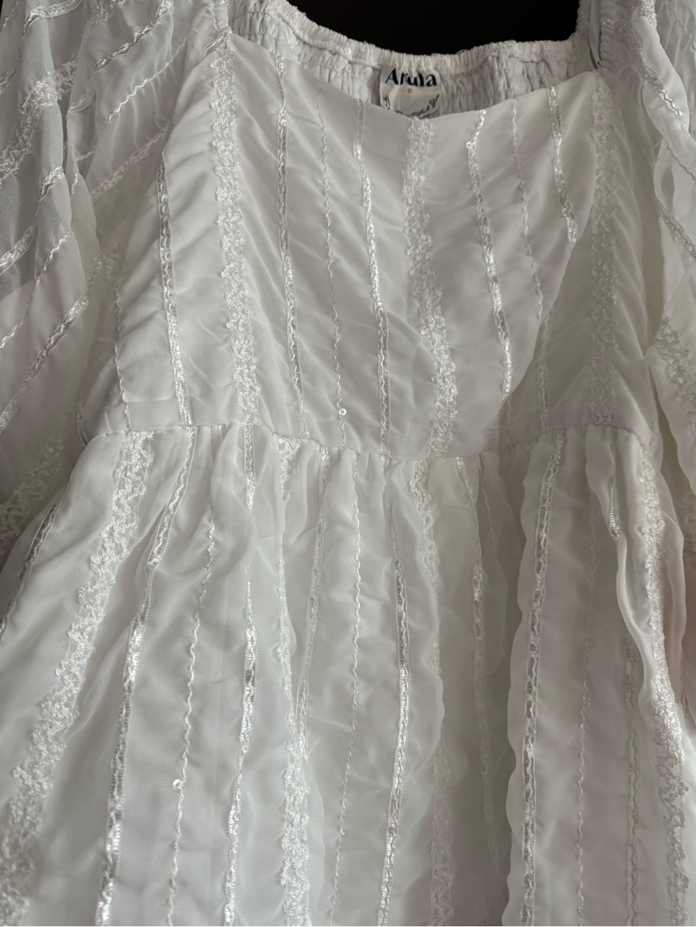 Arula White Sequin Textured Babydoll Blouse Puff Sleeve Size B 1X Boho NWT - Picture 3 of 7